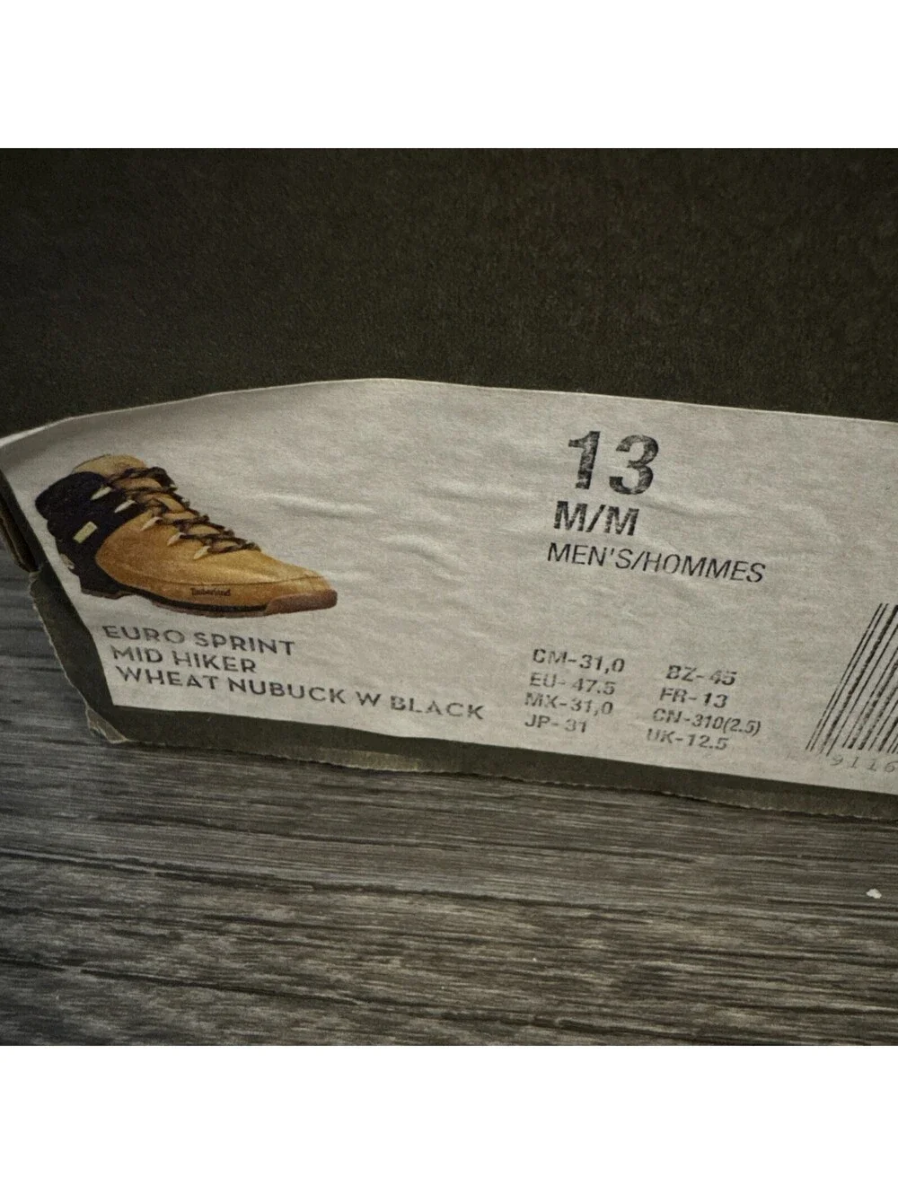 Timberland Euro Sprint Mid Hiker Boots Mens Size 13 Wheat Black EUC Box